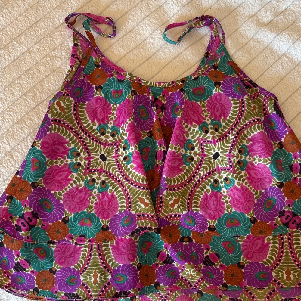 Show Me Your MuMu Pink & Teal Floral Tie-Strap Camisole